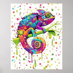 Chameleon Paint Vlekken Waterverf Style Poster