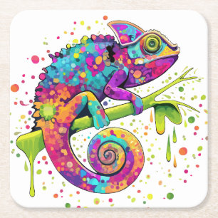 Chameleon Paint Vlekken Waterverf Style Vierkante Kartonnen Onderzetter