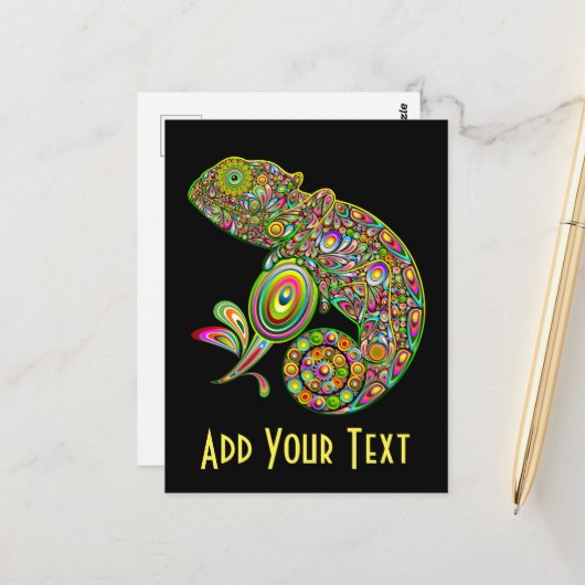 Chameleon Psychedelic Fantasy Briefkaart (Voorkant / Achterkant in situ)