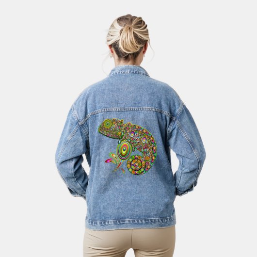 Chameleon Psychedelic Fantasy Denim Jacket (Model)