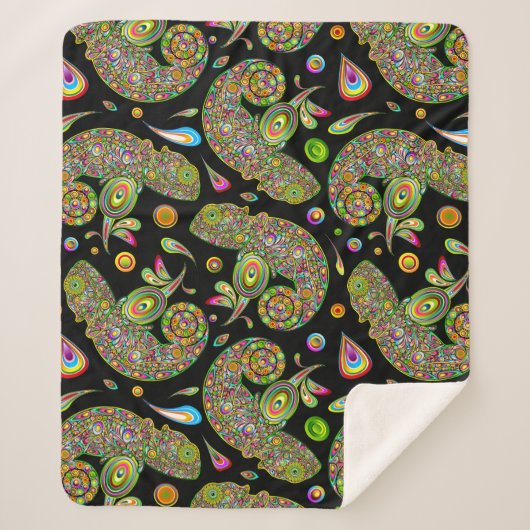 Chameleon Psychedelic Fantasy Sherpa Deken (Voorkant)