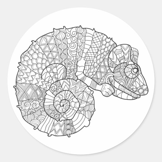Chameleon Zendoodle Ronde Sticker (Voorkant)
