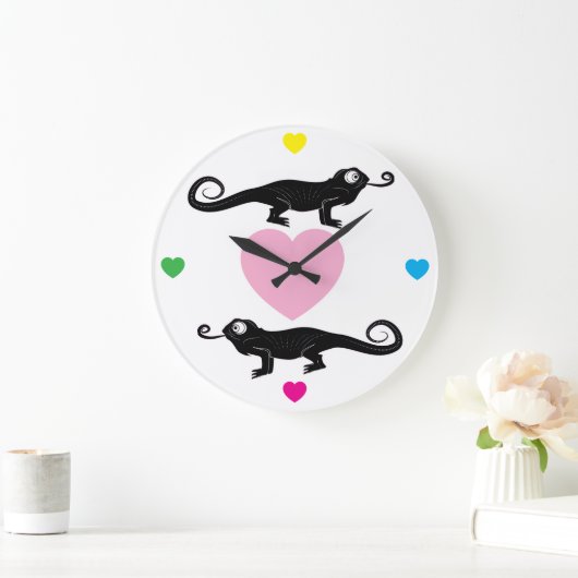 Chameleons and Rainbow Hearts Round Clock Grote Klok (Huis)