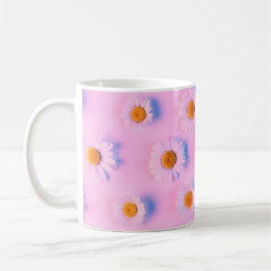 Chamomile bloemen met meerkleurig neonlicht koffiemok