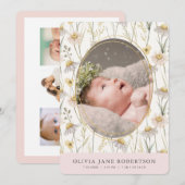 Chamomile Floral Girl Photo Faire-part de naissanc (Devant / Derrière)