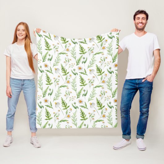 Chamomile Flower Botanical Rustitern Pattern Fleece Deken (In situ)