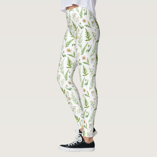 Chamomile Flower Botanical Rustitern Pattern Leggings (Links)