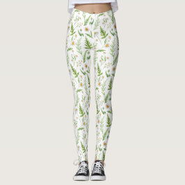 Chamomile Flower Botanical Rustitern Pattern Leggings
