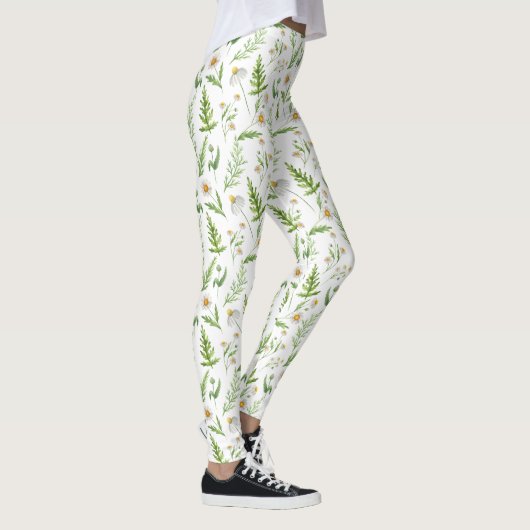 Chamomile Flower Botanical Rustitern Pattern Leggings (Rechts)