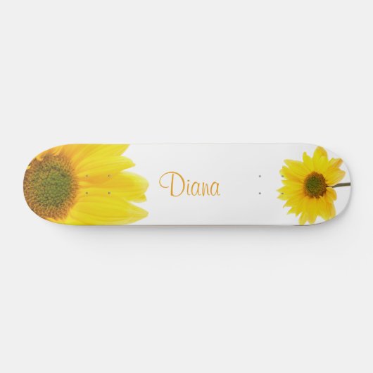 Chamomile, Flower, Girly, Personalized Name, White Skateboard (Horizontaal)