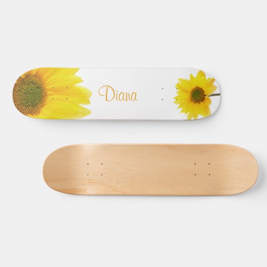 Chamomile, Flower, Girly, Personalized Name, White Skateboard (Horizontaal)