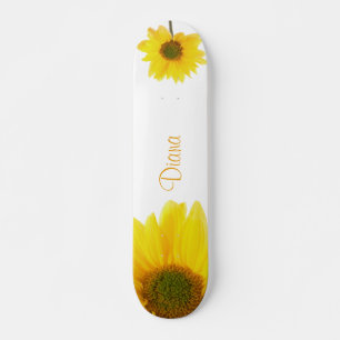 Chamomile, Flower, Girly, Personalized Name, White Skateboard