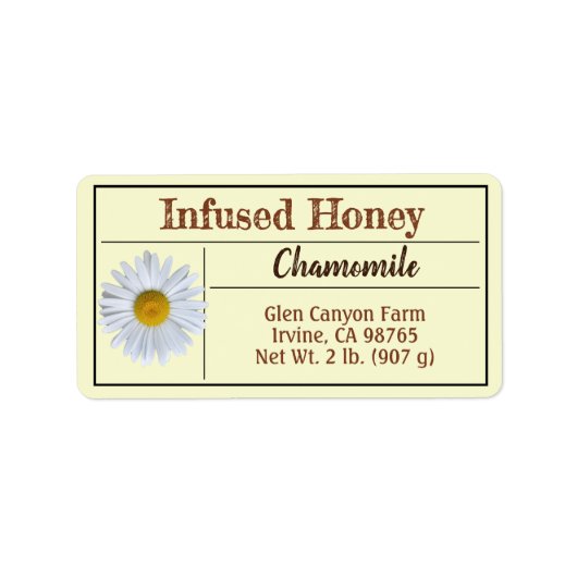 Chamomile Herb Infused Honey Jar Etiket (Voorkant)