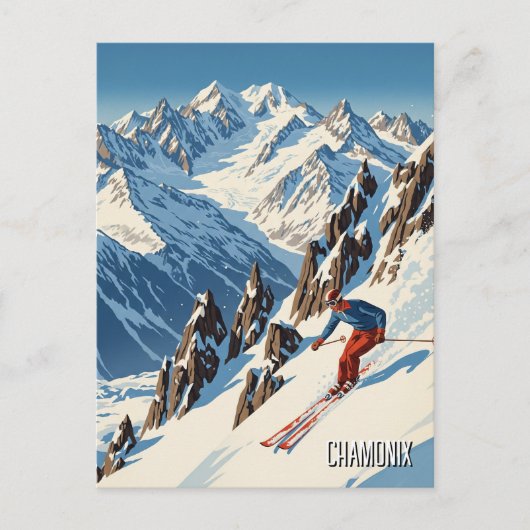 Chamonix France Skiën Briefkaart (Voorkant)