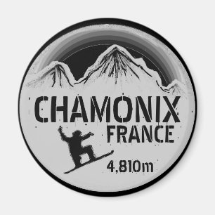 Chamonix France zwarte snowboard art magnet Magneet