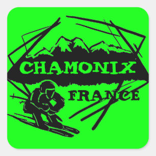 Chamonix Frankrijk felgroene ski logo kunst sticke Vierkante Sticker