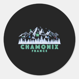 Chamonix Frankrijk Illustratie Sneeuwski Ronde Sticker