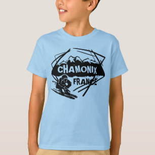 Chamonix Frankrijk jongens blauw ski logo kunst t- T-shirt
