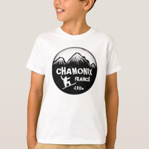 Chamonix Frankrijk oranje snowboard kunst jongens T-shirt
