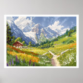 Chamonix, Frankrijk Retro Mountain Poster (Voorkant)