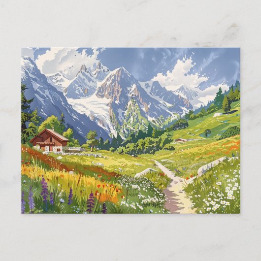Chamonix, Frankrijk Retro Mountain Travel Briefkaart (Voorkant)