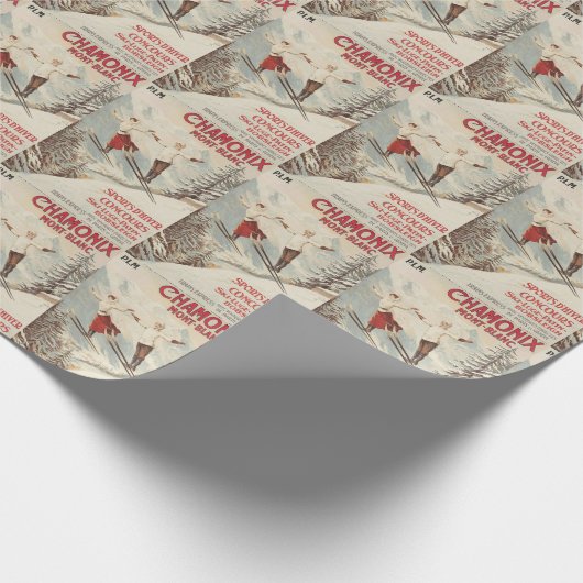 Chamonix Frankrijk Retro Ski Reizen Cadeaupapier (Hoek)