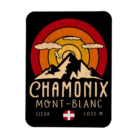Chamonix Frankrijk Retro Sunset Skiën Souvenirs 80 Magneet (Verticaal)