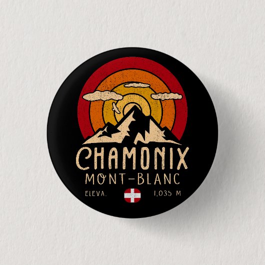 Chamonix Frankrijk Retro Sunset Skiën Souvenirs 80 Ronde Button 3,2 Cm (Voorkant)