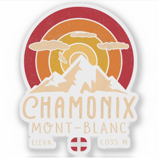 Chamonix Frankrijk Retro Sunset Skiën Souvenirs 80 Sticker (Voorkant)