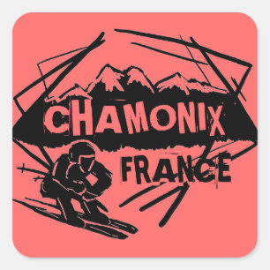 Chamonix Frankrijk roze ski logo kunst stickers