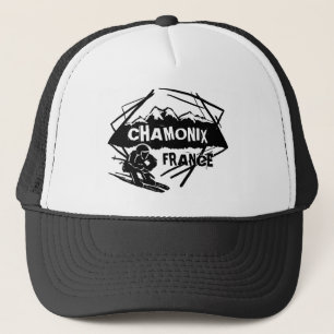 Chamonix Frankrijk zwart wit ski logo kunst pet