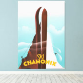 Chamonix-Mont-Blanc skiposter Canvas Afdruk (Insitu (Houten vloer))