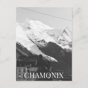 Chamonix Ski Resort Mont Blanc Statue France BW Briefkaart