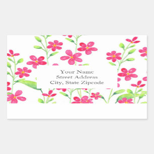 Champ d'aquarelle rose profonde fleurit Étiquettes