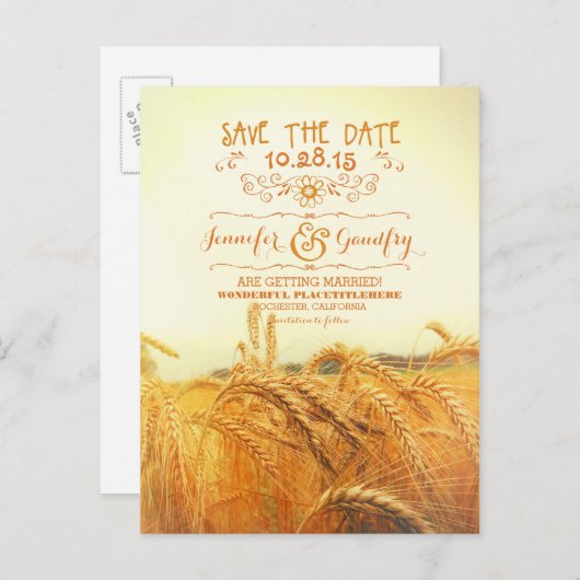 champ de blé romantique enregistrer la date cartes (Devant / Derrière)