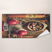 "Champ de boxe ? - Chat avec clous de boxe (Serviette de bain)