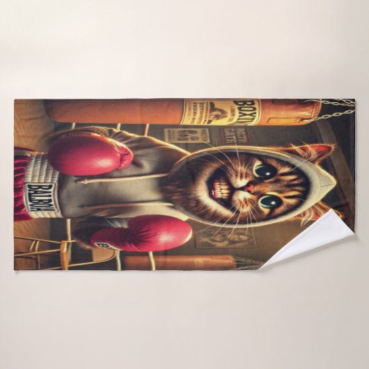 "Champ de boxe ? - Chat avec clous de boxe (Serviette de bain)