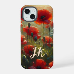 Champ de coquelicots rouges jolis avec monogramme