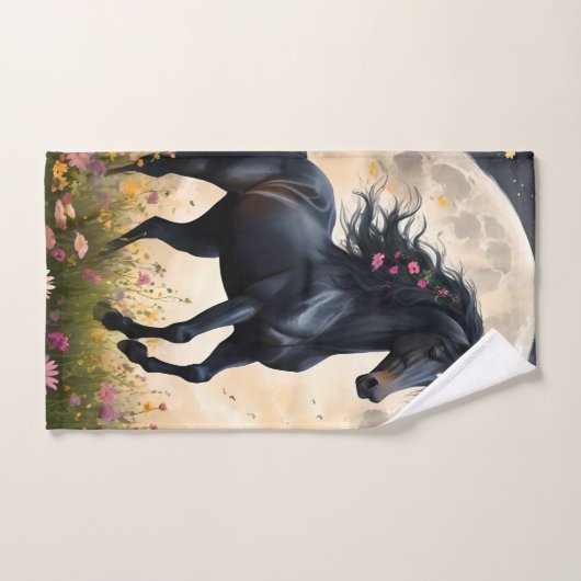 Champ de fleur de lune de cheval noir, (Serviette à main)