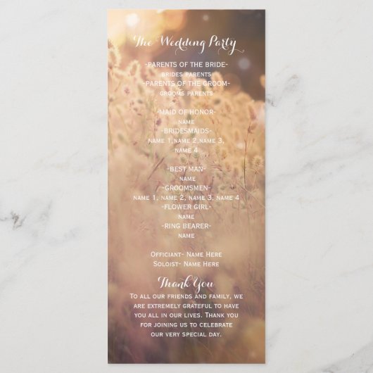 Champ de fleur Programme de Mariage campagnard rus (Dos)