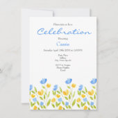 Champ de Fleurs Bleues Jaunes Invitation (Devant)