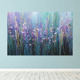 Champ de Fleurs Violettes Texture Art Mural Abstra