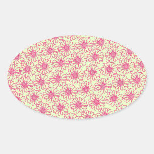 Champ de marguerites Stickers ovale, Fleurs roses