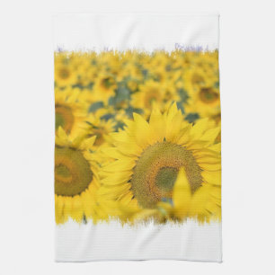 Champ de serviette de cuisine de tournesols