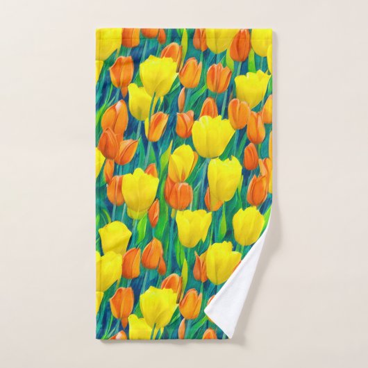 Champ de tulipes orange et jaune (Serviette à main)