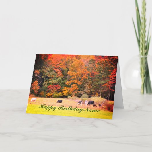 Champ Vaches de feuillage d'automne Carte d'annive (Devant)