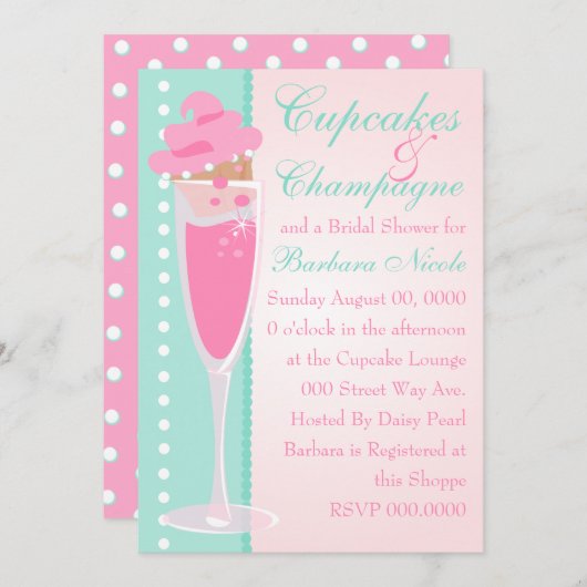 Champage, Cupcakes & Pearls Kaart (Voorkant / Achterkant)
