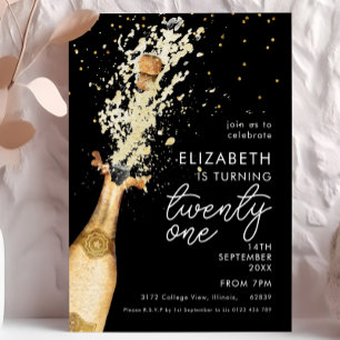 Champagne 21e anniversaire Black Gold Invitation