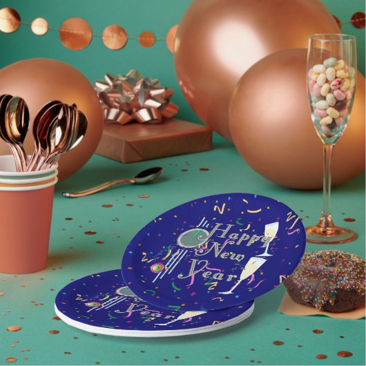 Champagne and Countdown Clock New Years Papieren Bordje (Multi)