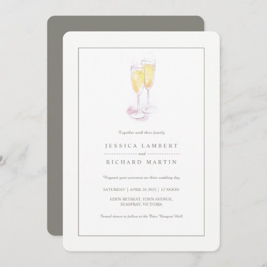 Champagne aquarelle glaces invitations de mariage (Devant / Derrière)